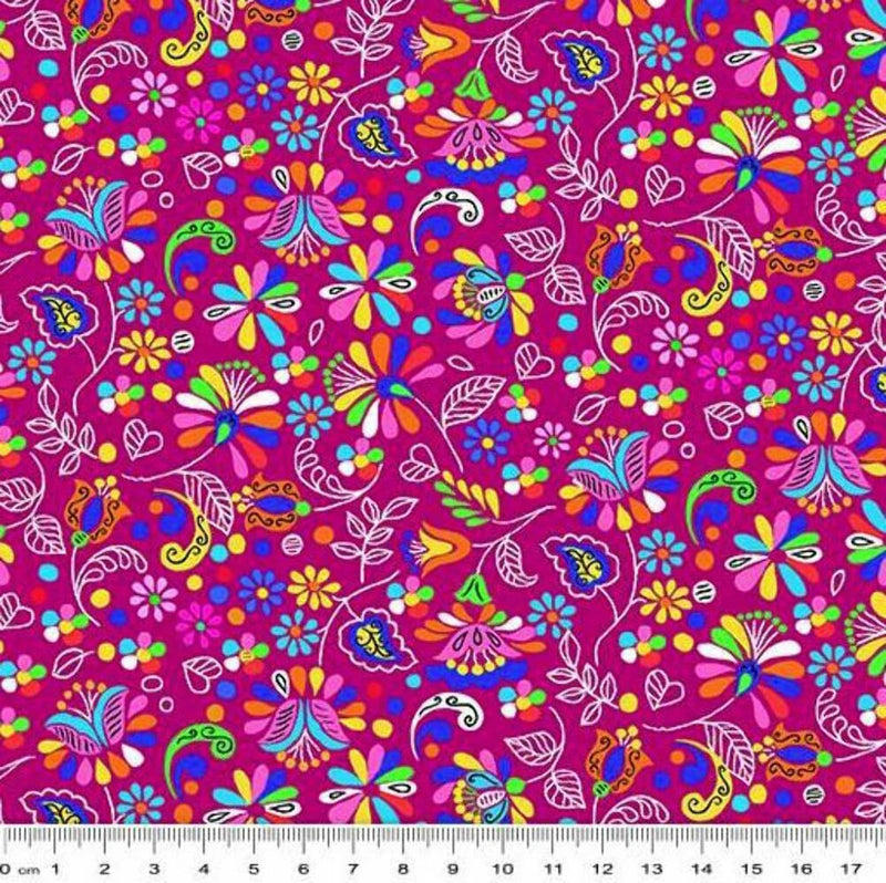 Fat Quarter - Dazzling Garden: Garden Party Pink Cotton Fabric Flowering Plants