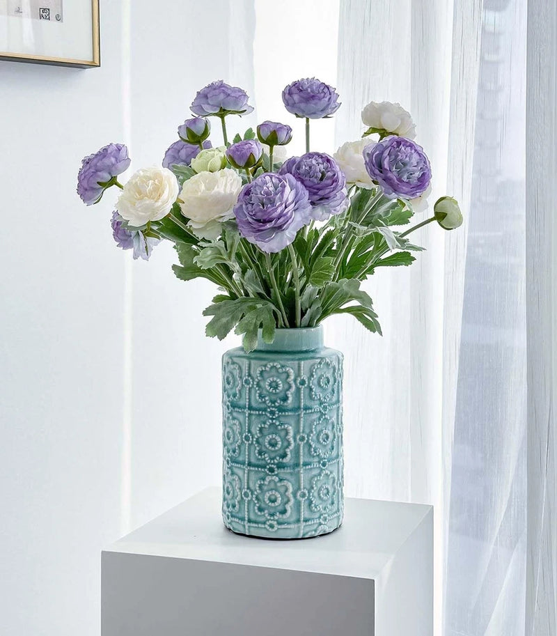 7 pcs Peonies Artificial Flowers, Purple Champagne Ranunculus Artificial Flow... Peony