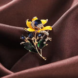 Yellow Enamel Blue Crystal Sunflower Flower Brooch Pin Sunflower