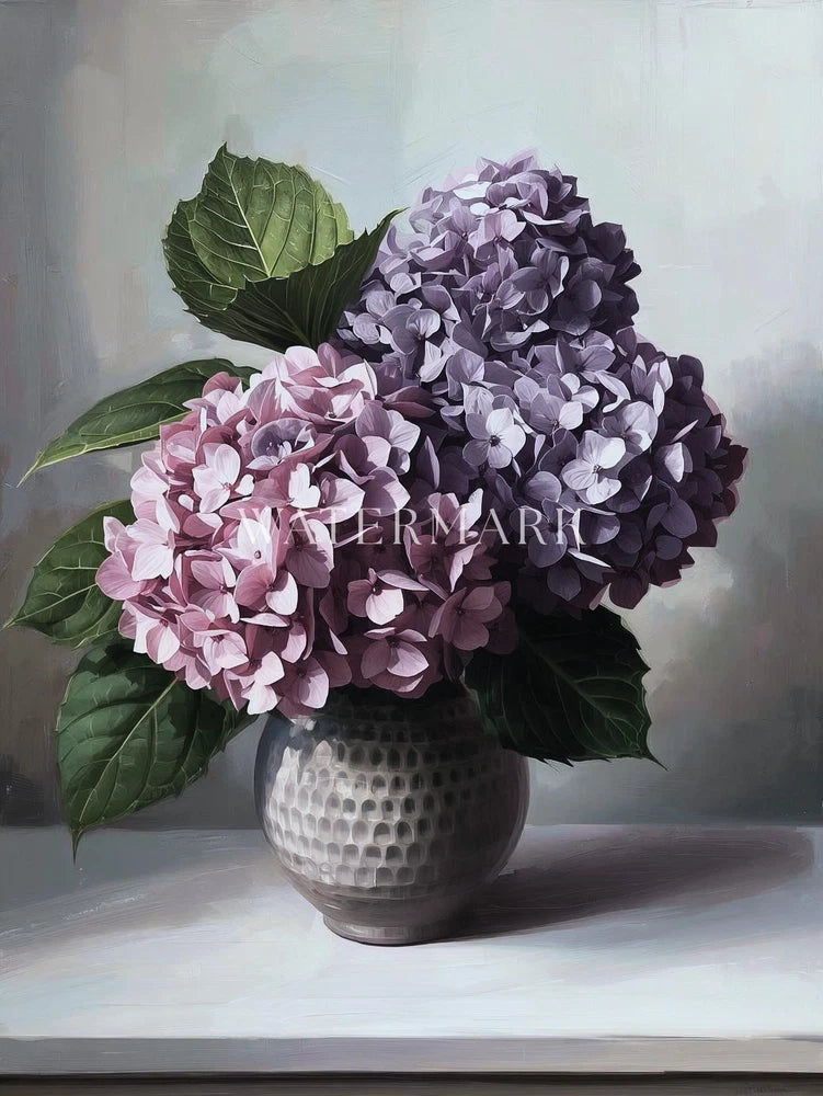 Ceramic Pot with Hydrangeas Still Life Oil Painting 8" x 10" Print Hydrangea