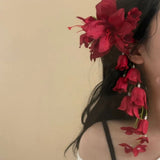 Red Lily Of The Valley Tassel Hair Clip Artificial Flower Hairpin For Women Lily