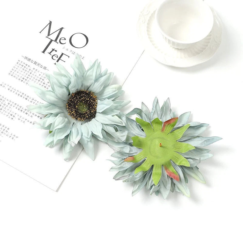 Sunflower Daisy Head Artificial Flowers Home Wedding Decorate Floral Flower 5pcs Green Plant