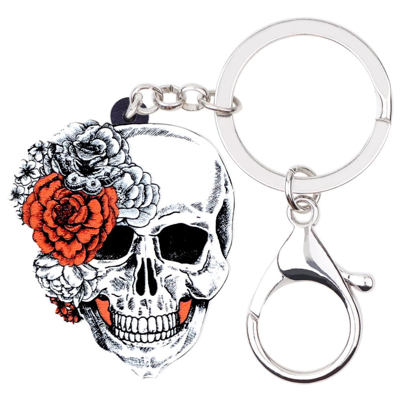 Halloween Acrylic Flower Skull Keychains Car Key Ring Jewelry Gifts Bag Charms Sunflower