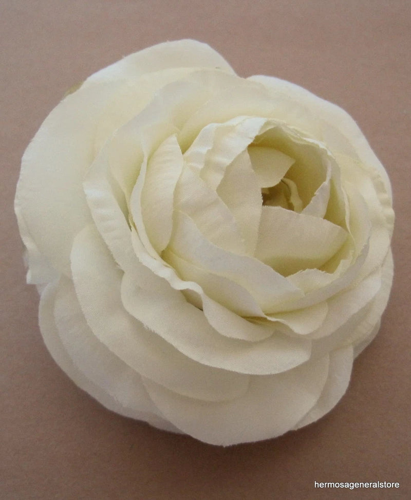3 1/2" Variegated Cream Ranunculus Silk Flower Brooch Pin,Bridal,Dance,Wedding Ranunculus