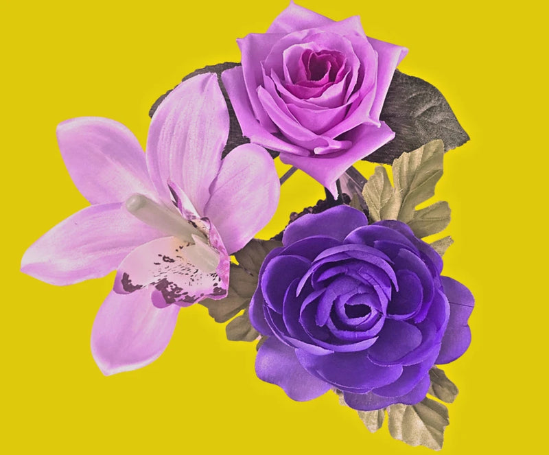 Purple Ranunculus, Pink Rose and Lavender Cymbidium Orchid silk flower pens Ranunculus