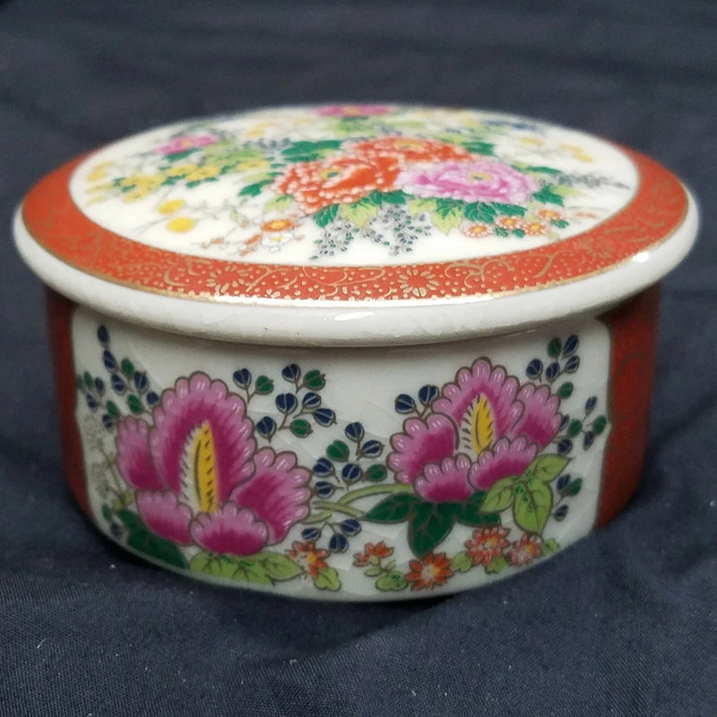 Made in Japan Covered Trinket Dish Carnations Irises Carnations Carnation