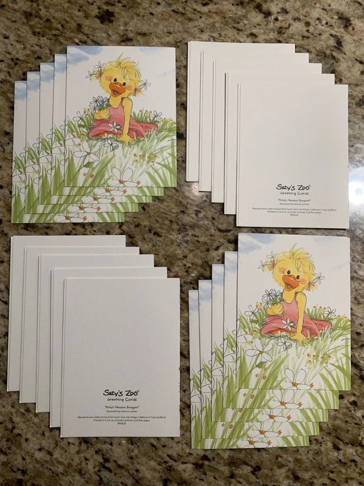 Suzy's Zoo blank greeting cards, 20-card lot with floral duck design, no envelopes