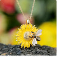Large SUNFLOWER BEE  pendant GOLD plated charm 18K necklace 22" women mom gift Sunflower