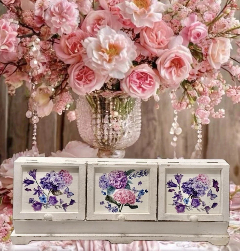 French Country Hydrangea Apothecary Wood Canister Set ShabbyChic Old World Decor Hydrangea