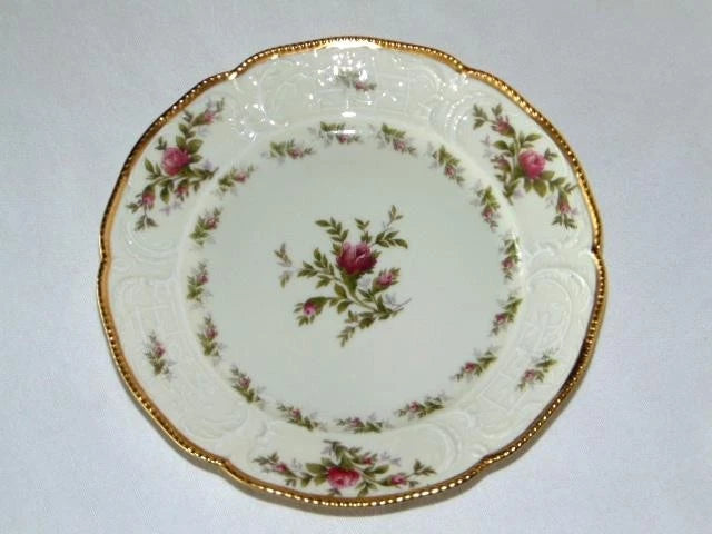 ROSENTHAL bread and butter plate, round porcelain with pink roses and gold rim