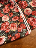 Vintage Cottage Red Pink Wild Roses Floral Cotton Fabric Quilt Weight Floral Roses