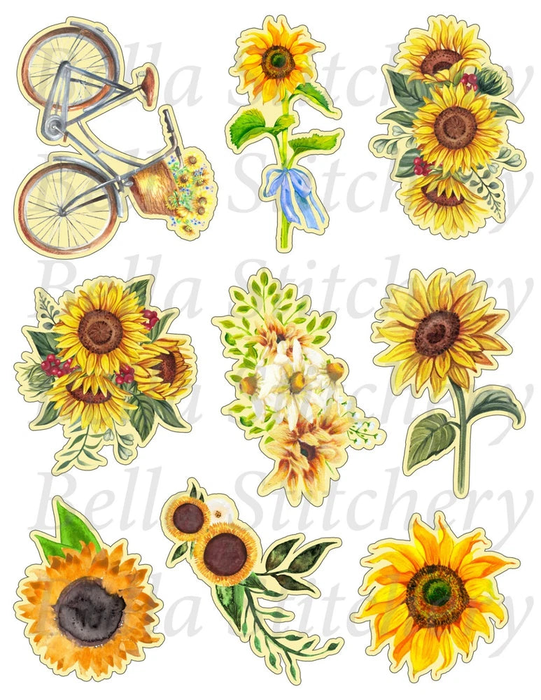 Handmade Sunflowers #4 Crafting STICKERS - Just Cut & Use! 4 Scrapbooking Cards Sunflower