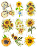 Handmade Sunflowers #4 Crafting STICKERS - Just Cut & Use! 4 Scrapbooking Cards Sunflower