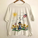 Vtg Teddy Bear Shirt Fits Like Womens 3XL Sunflower Patriotic Floral Americana Sunflower