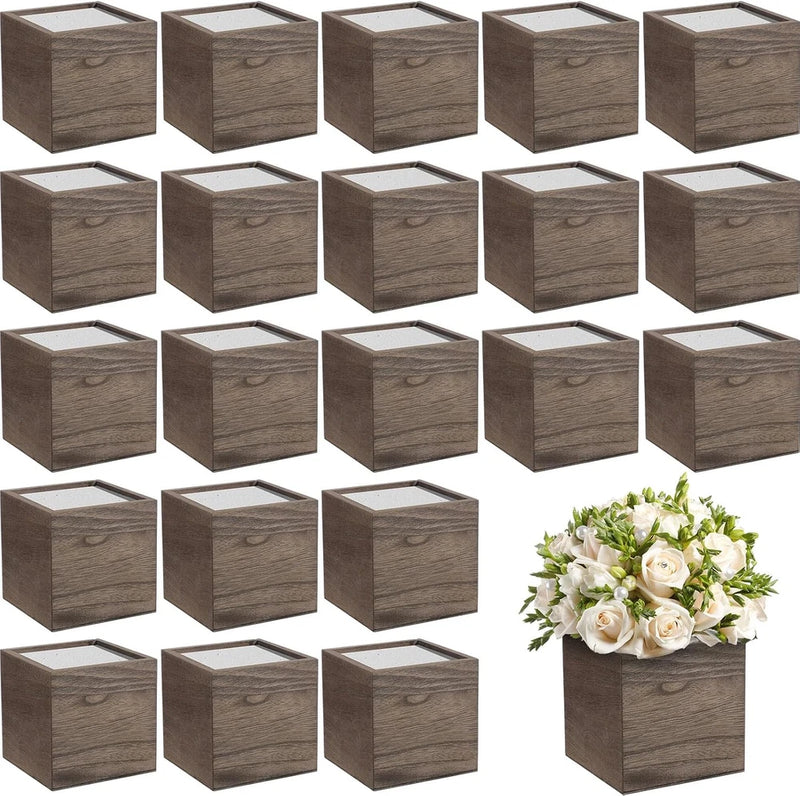 Rustic Wooden Planter Box Set - 4 Cube Vases for Home & Garden Decor Garden Plants