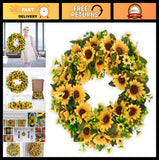 20" Artificial Sunflower Wreath - Summer Fall Floral Decor for Door, Wall, Windo Sunflower