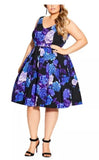 City Chic Sz 14 WomenÕs Black Hydrangea Print Fit & Flare Dress NWT Fairy Hydrangea