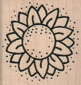 Sunflower rubber stamp with outlined flower and dotted center on a square base