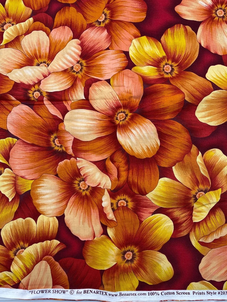 FLOWER SHOW #2035 Benartex Orange Yellow Poppies 3.25 yds Flowering Plants