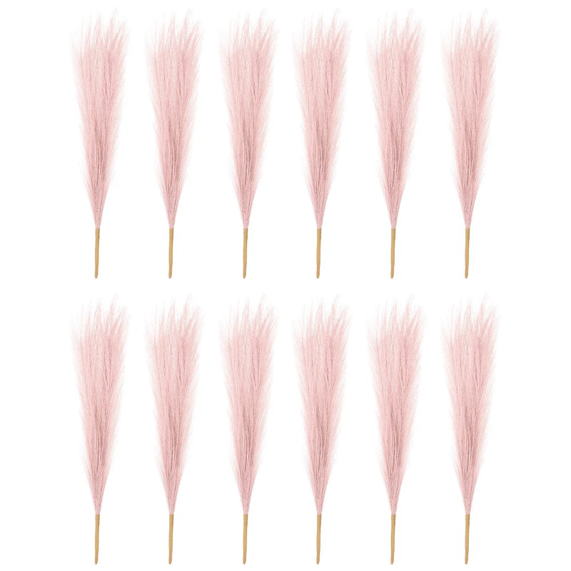 12 Pcs 17 Inch Faux Pampas Grass Artificial Boho Decor Light Pink Pampas Grass