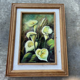 Vtg Print Plastic Board Lily Flowers JLR IMPRESOS D.R Signed Painting Alornejo Lily