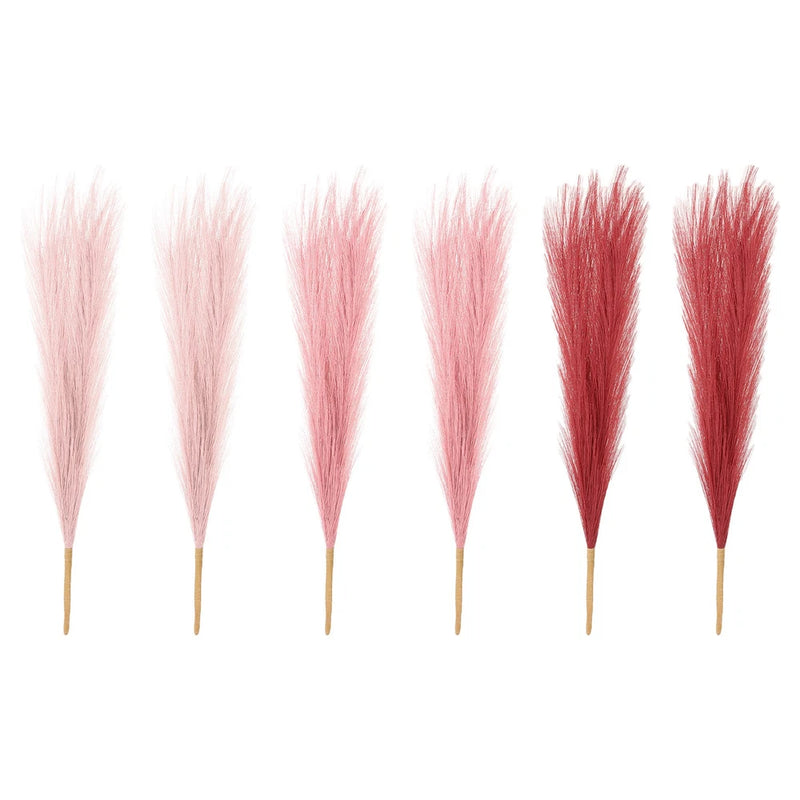 6 Pcs 17 Inch Faux Pampas Grass Artificial Boho Light Pink/Dark Pink/Wine Red Dried Flower