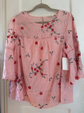 NWT Anthropologie Fig Flower Peasan Blouse Boho TOP Plus Sz 1X 2X 3X Pink Embroi Roses