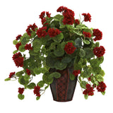 Nearly Natural Geranium W/Decorative Planter Realistic Home Garden Decoration Green Plant