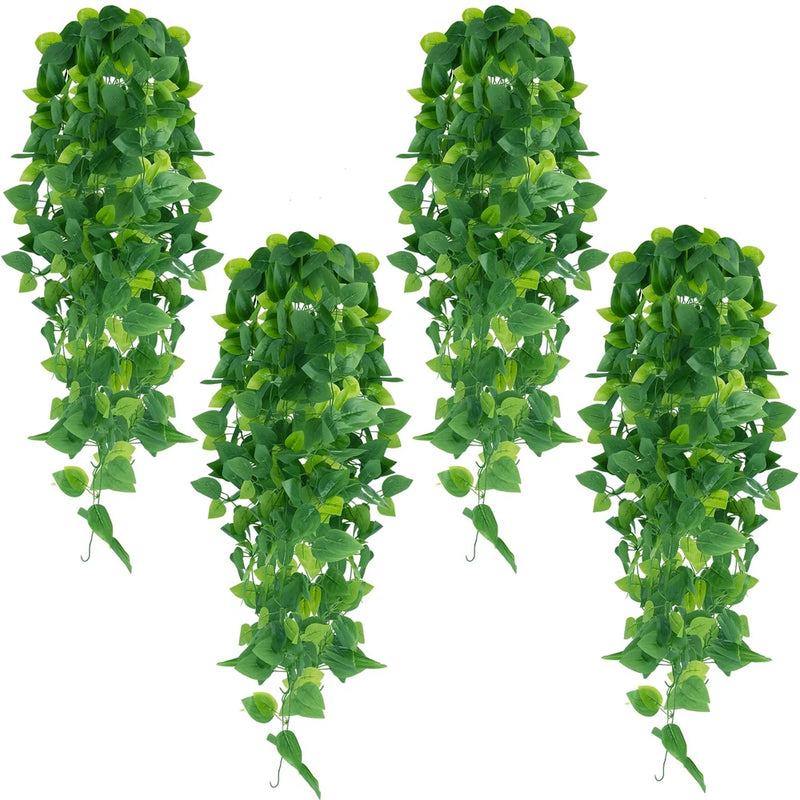 4pcs Fake Hanging Plants, 3.6FT Artificial Hanging Plants, Faux Pothos Vines ... Green Plant