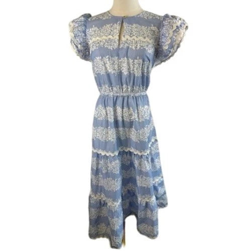New Sail to Sable Hydrangea Print Blue White Flutter Sleeve Midi Dress Size XL Hydrangea