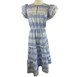 New Sail to Sable Hydrangea Print Blue White Flutter Sleeve Midi Dress Size XL Hydrangea