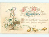 Divided-Back Easter CHICKS WITH BASKET OF LILY OF THE VALLEY FLOWERS o6562 Lily