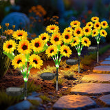 4Pcs Solar Sunflower Lights Features Flashing or Steady-on Modes, Waterproof ... Sunflower