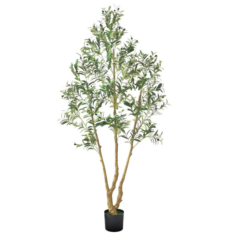 Uimoso 7FT Artificial Olive Tree Tall Fake Plant with Black Pot Home Office Use Green Plant