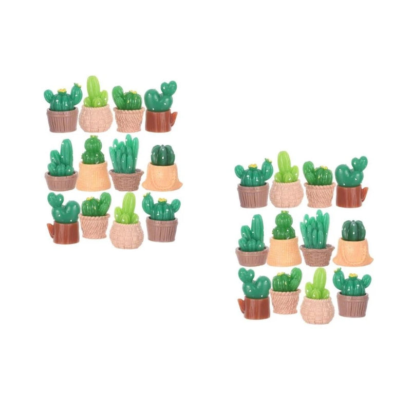 Mini artificial cactus/succulent set of 16 green plants in terracotta and pink pots