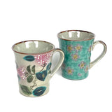 Kutani Pair Mugs Hydrangea & Cherry Blossom - Hand-Painted with Reverse Designs Hydrangea