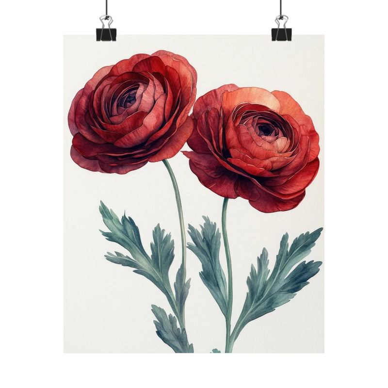 Boho Burgundy Ranunculus Flower Art Print Poster, Minimalist Floral Wall Art 1 Ranunculus
