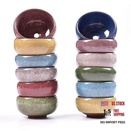 Set of small ceramic ice-crack succulent plant pots in mixed colors, stacked