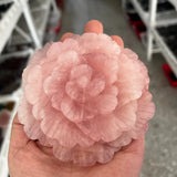 1PC Natural Pink rose Quartz Carved Peony Flower Skull Crystal Reiki gift decor Peony