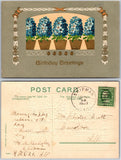 Birthday Greetings Blue Hydrangea Potted Flowers Postcard Hydrangea