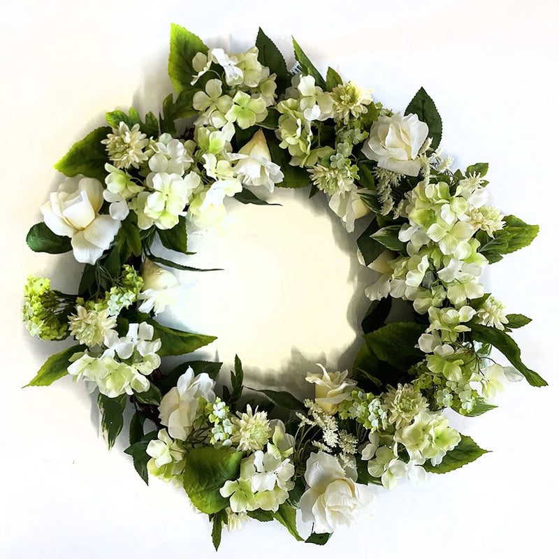 Ivory Floral Wreath White/Cream/Green 20in Green Plant