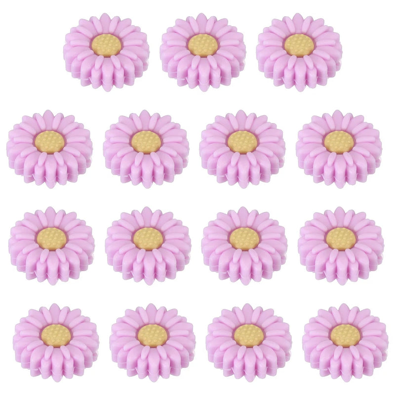20mm Silicone Flower Beads, 15 Pcs Sunflower Bead, Purple Yellow Sunflower