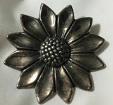 Sunflower Brooch Pin Stamped Thin Metal Floral Flower Silver Tone Sunflower