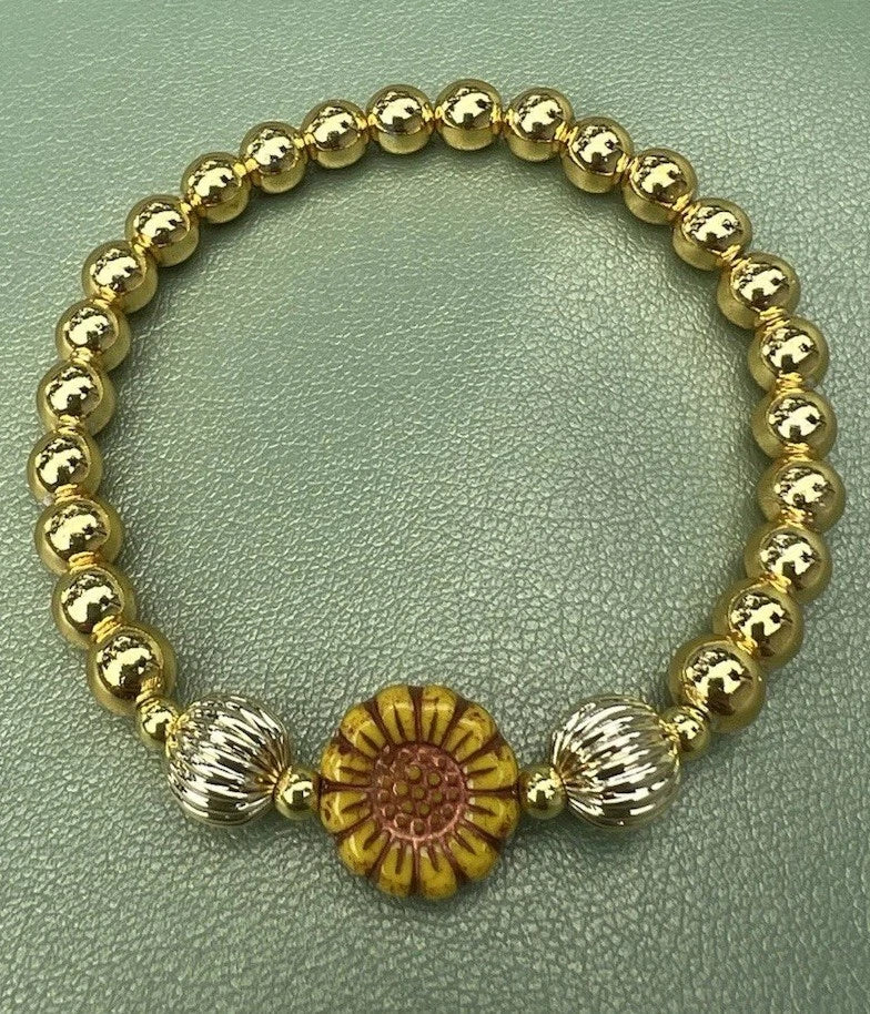 Gold Hematite Sunflower Bracelet Sunflower