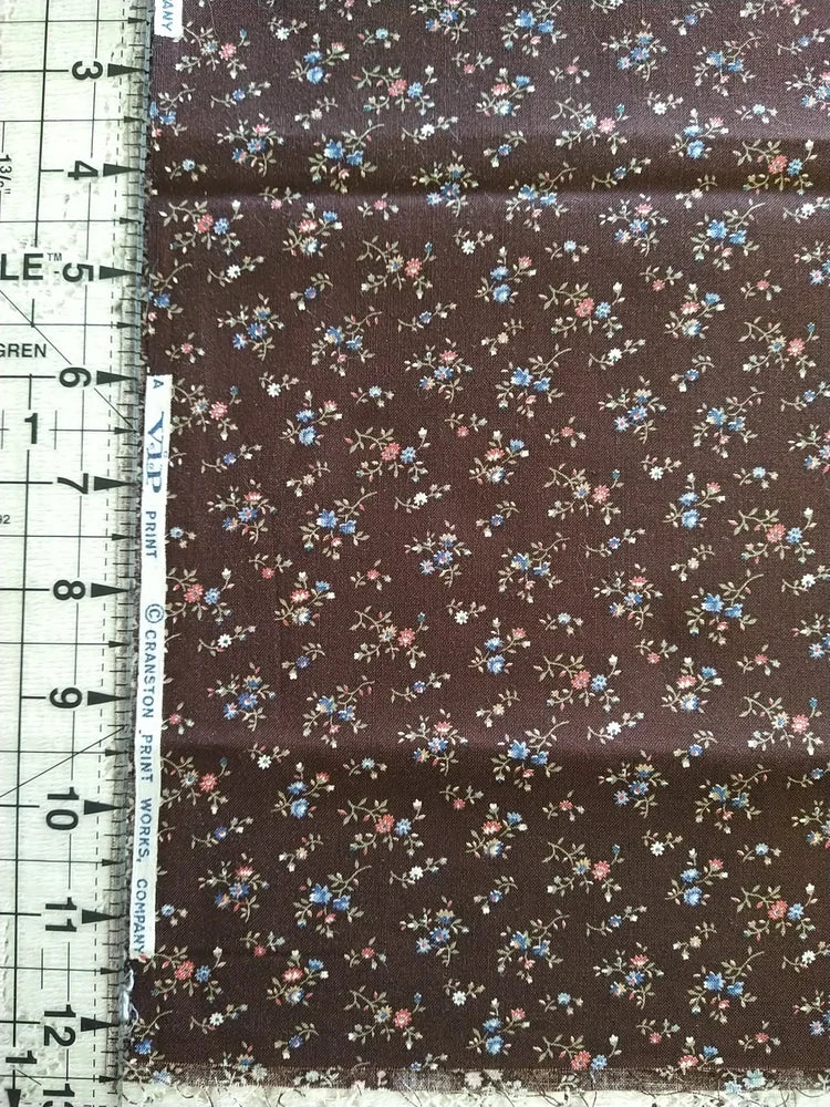 VTG Cranston Dark Brown Calico COTTON FABRIC Tiny Foral BTFQ 18x21" Flowering Plants