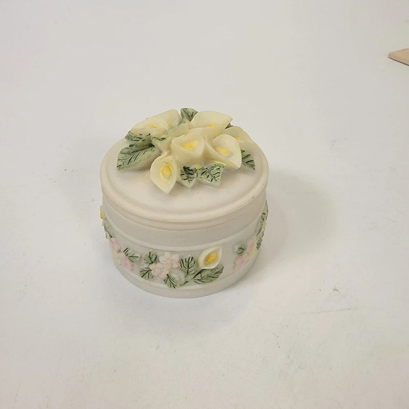 Trinket Box Yellow Lilies Delicate Pink Flowers  on Ivory Keepsake Box Lily