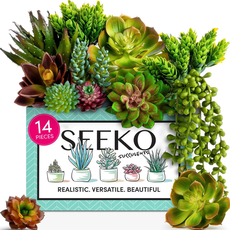 Succulents Plants Artificial 14 Pcs Realistic Premium Fake Succulents Faux fo... Green Plant