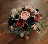 Navy Burgundy Pink Sola Wood Bridal Bouquet Anemone Artificial Wedding Flowers Bouquet