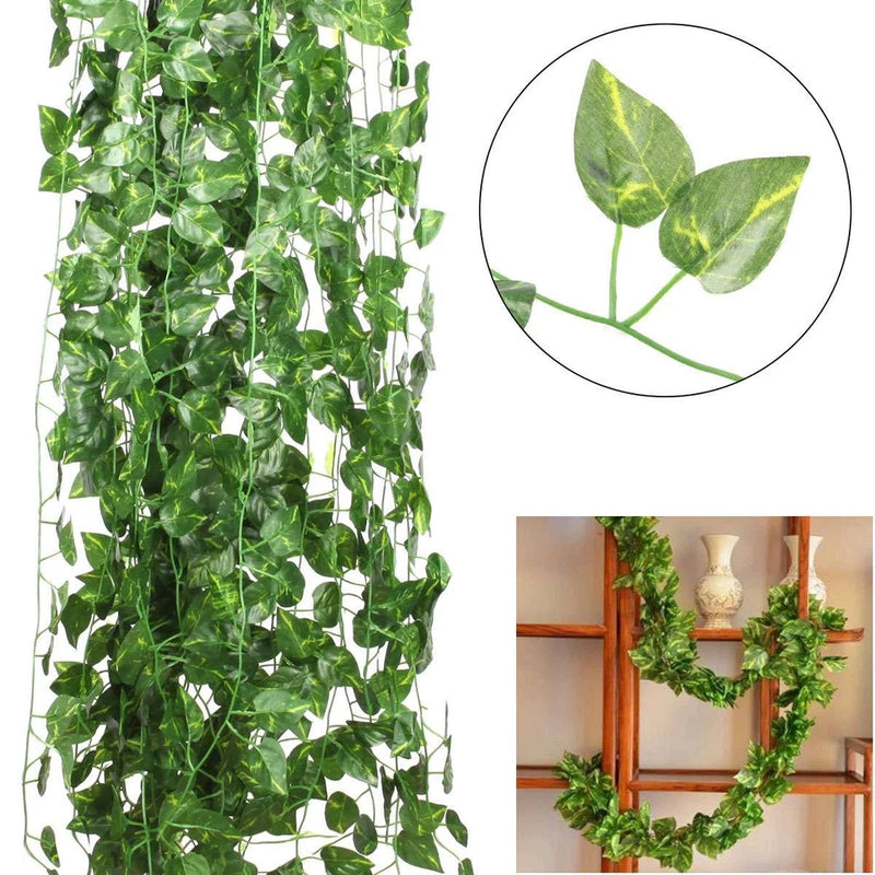 Artificial ivy vine garland with green leaf clusters, hanging multi-strand decor