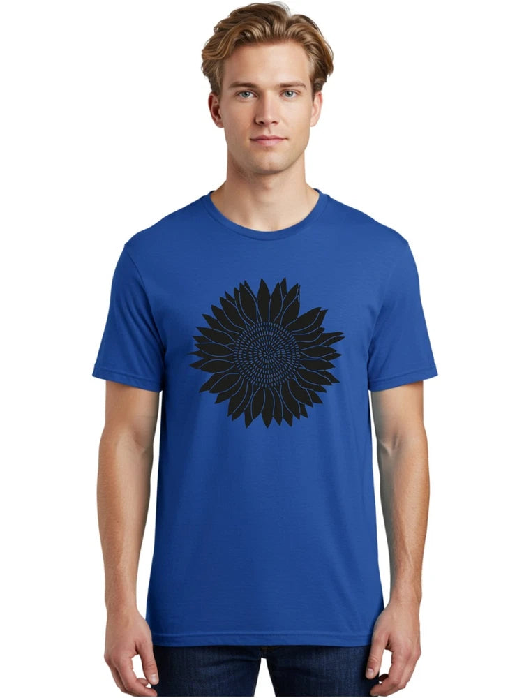 Sunflower-Silhouette Mens Graphic Tee, 100% Cotton, Casual Summer Wear Sunflower